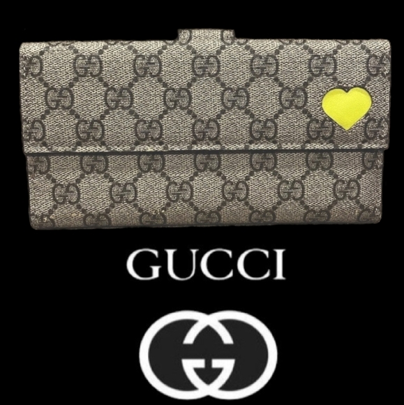 ⭐️Gucci Fluorescent Green/Yellow Supreme Neon Heart Monogram Wallet w Dust Cover - Picture 12 of 12